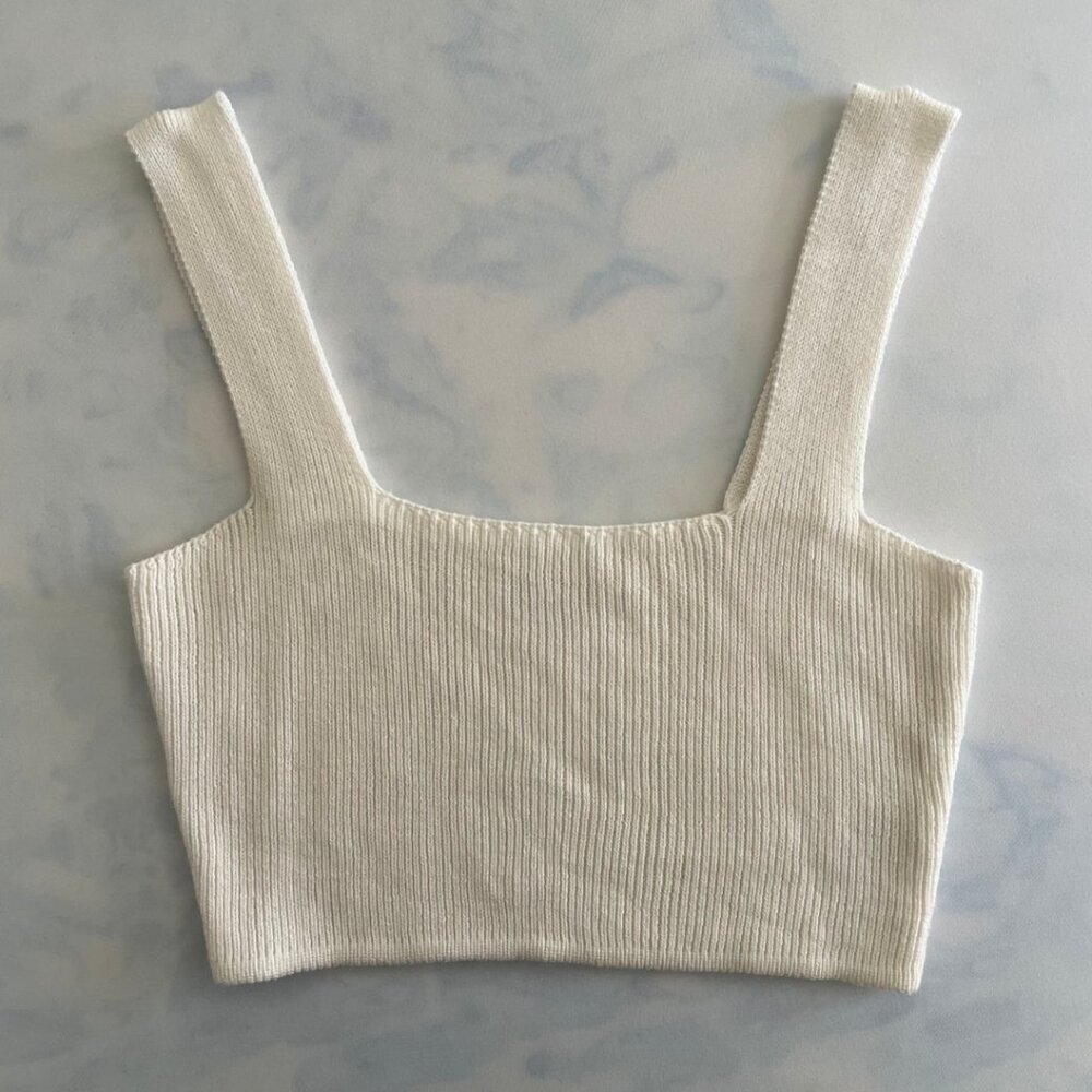 Beige Botany Cream Knit Cropped Sweater Tank Top